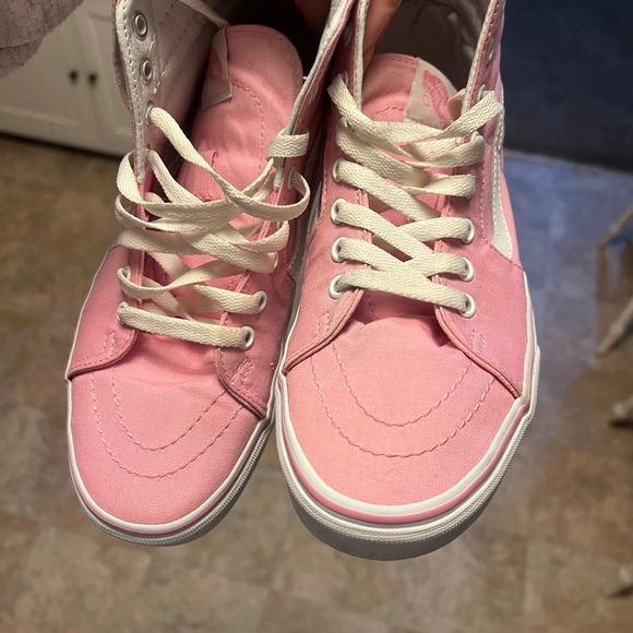 Vans Women's Pink and White High-Top Sneakers - Picture 2 of 3
